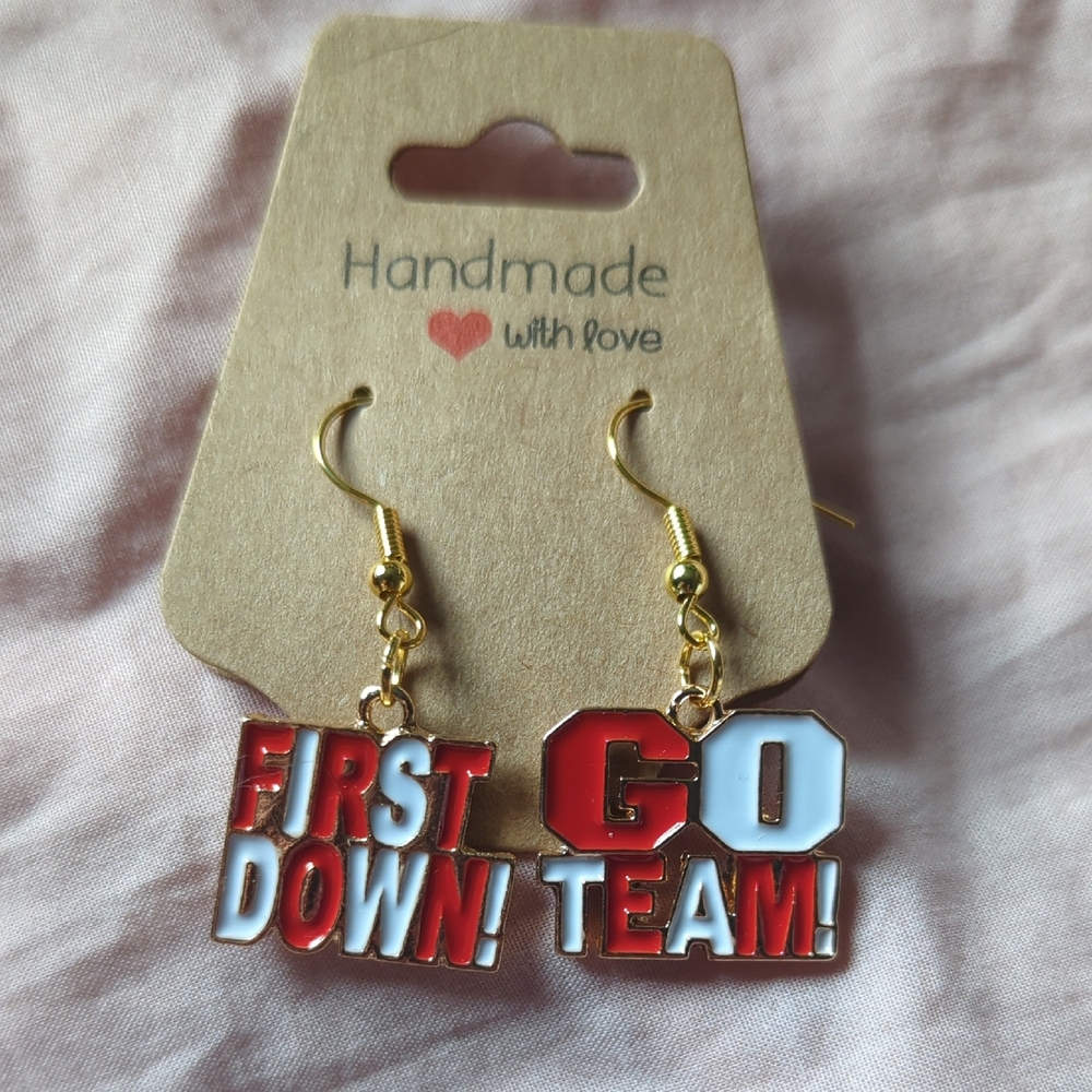 Handmade Red and White Team Earrings